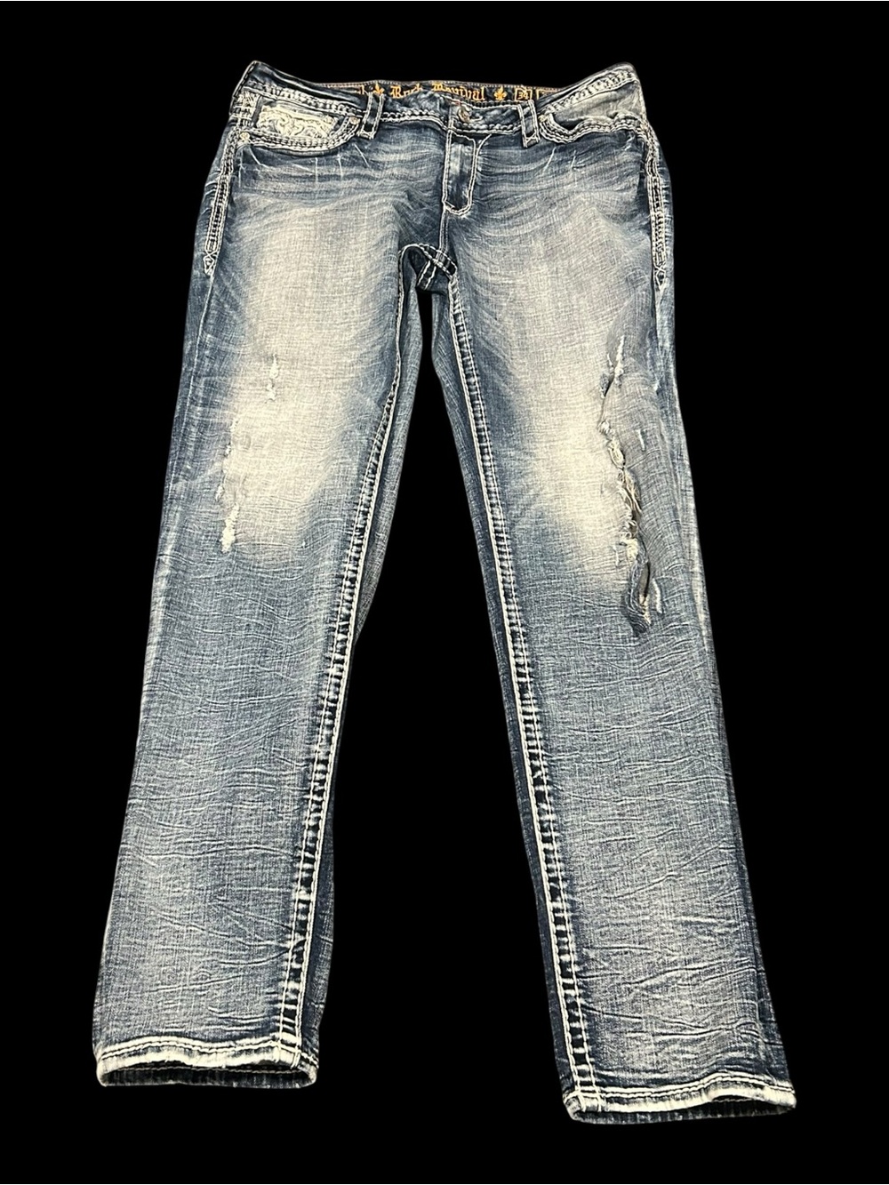 Rock Revival Rosewood Easy Ankle Skinny Jeans Women Sz 34 Embellished Distressed